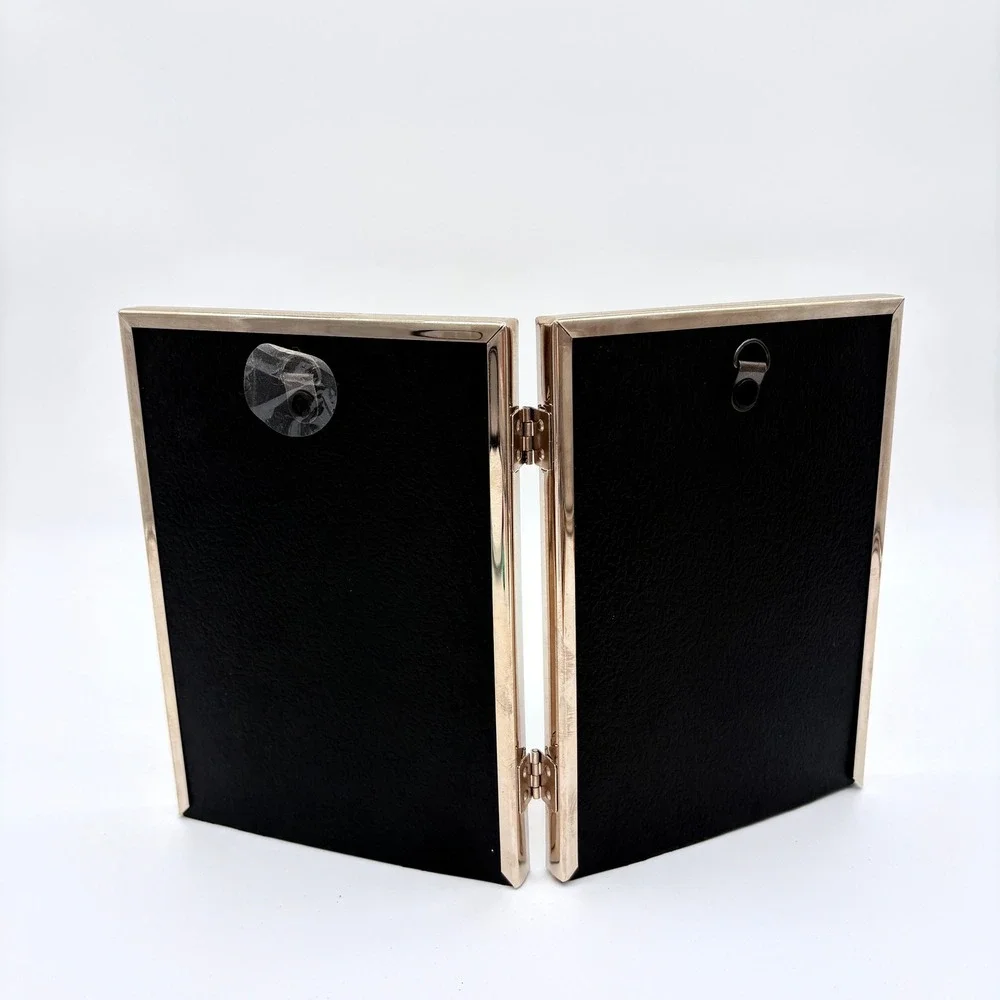 Silver Metal Double Folding Picture Frame Hinged Beveled Bi-Fold Tabletop 5x7